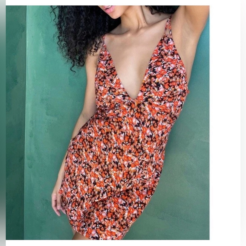 Free People Ethereal Slip Mini Dress Printed Crisscross Strappy Back Summer S